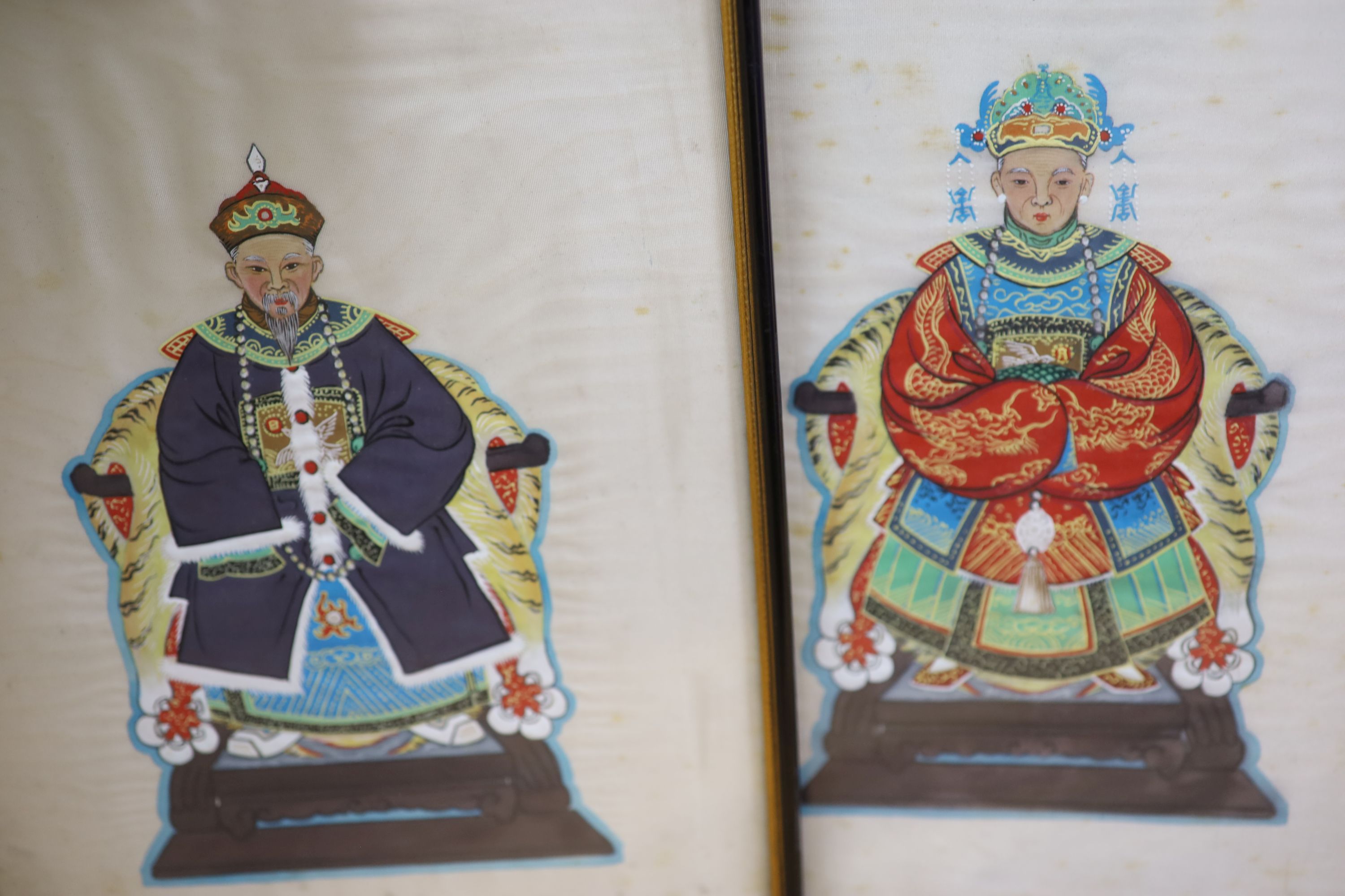 A quantity of mixed collectables including a pair of Chinese watercolours of seated dignitaries, various postcards, an aneroid baromete